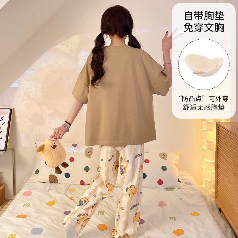 Image of KSHS Printed Round Neck Short Sleeve Nightsuit Set | Pajama Set | Casual Night Dress for Women