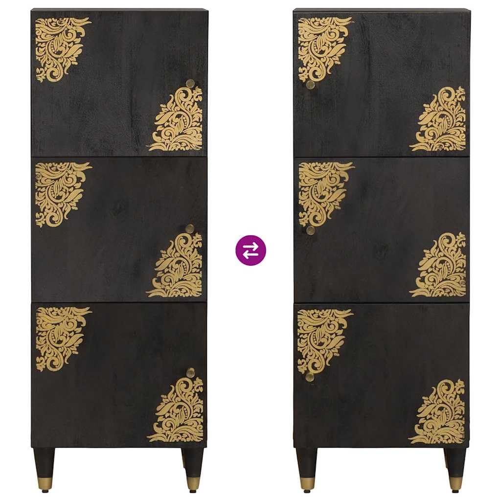 vidaXL Highboard mit Regal Schwarz 40 x 33 x 110 cm Massivholz Mango, Wohnzimmer, moderner Hochschrank, eleganter Sideboard, Holz mit Messing, stylische, praktische Kommode