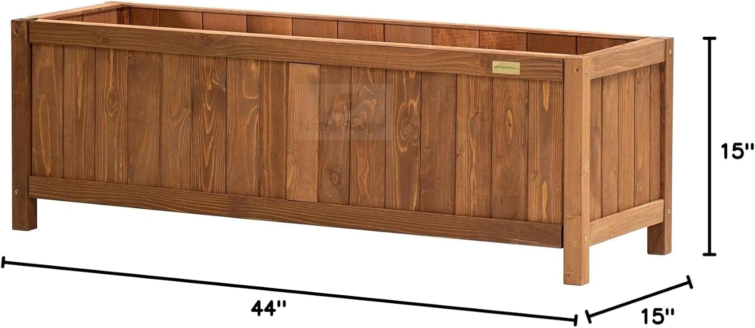 NatraHedge (44" Lx 15" W x 15" H (Brown) Hampton Classic Wooden Planter Box Indoor and Outdoor Rectangular Garden Planter Use for Patio, Yard, Greenhouse, Vegatable, Flowers, and Herb
