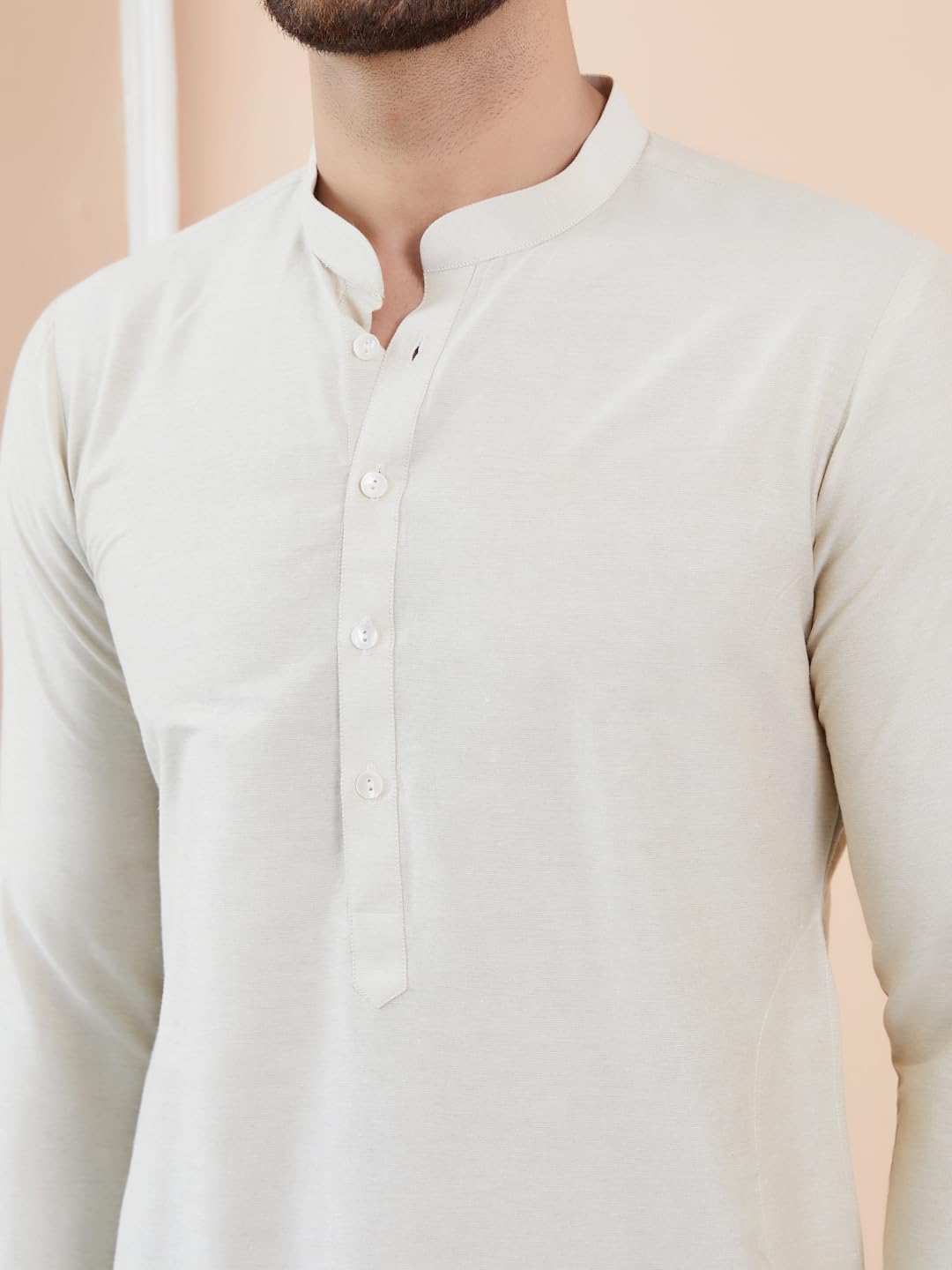 See Designs Men Full Sleeve Sleeve Side Slit Mandarin Collar Cream Cotton Solid Straight Kurta With Pyjama - Sdkt247501Xl