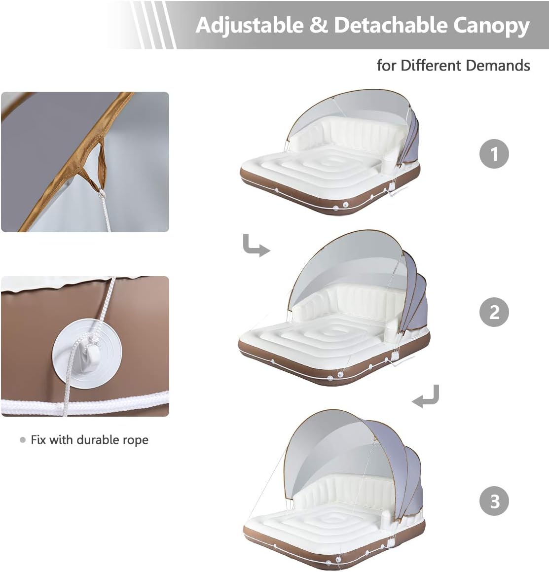Giantex Canopy Island Inflatable Lounge, Floating Island Raft w/SPF50+ Retractable Detachable Sunshade, Inflatable Pool Float Canopy w/2 Cup Holders Backrest Armrest for Pool Lake River