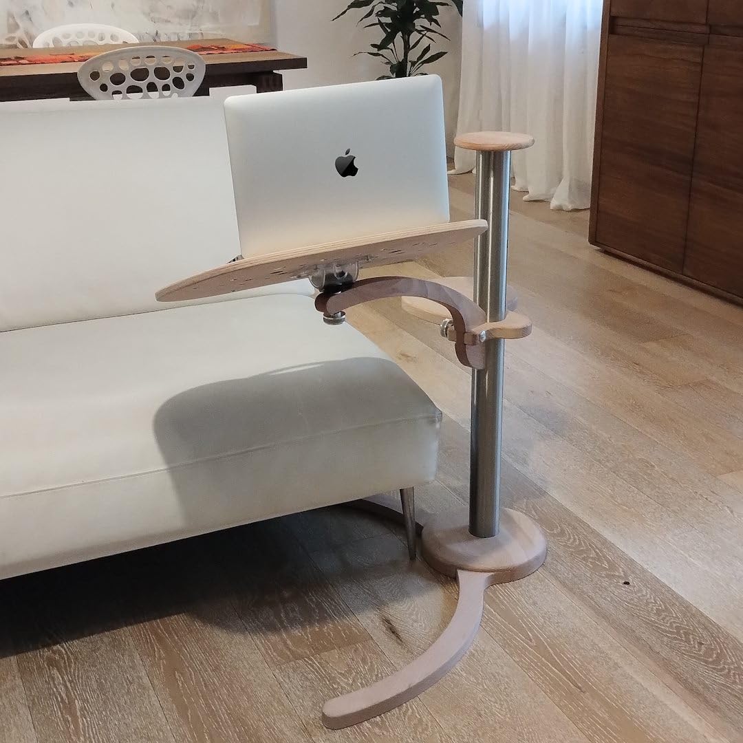 Lounge-Tek Natural Wood Laptop Stand - Adjustable Wooden Lapdesk With Mouse Pad & Decorative Shelf, Height Adjustable, Full Rotation, Tilt Up To 35 Degrees, Compatible With Chaise Longue