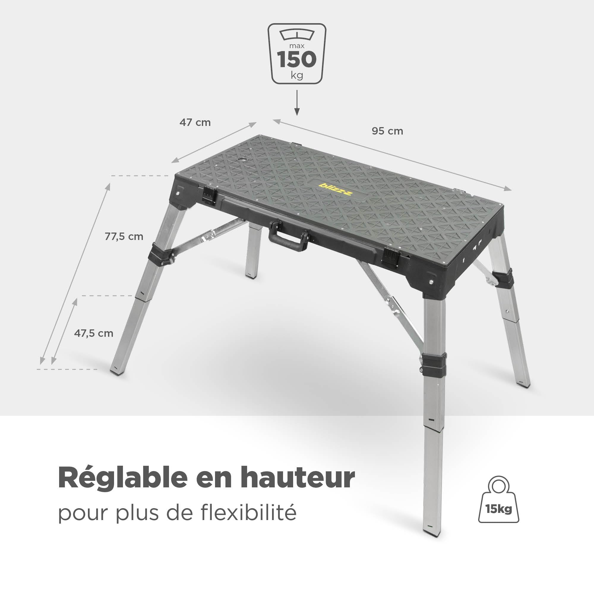 Table de Travail Multifonction 4-en-1 blizz-z, Dimensions 98 x 52 cm | Réglable en Hauteur, Pliable, Portable | Utilisation Polyvalente : comme établi, Chariot de Transport ou Table de Travail