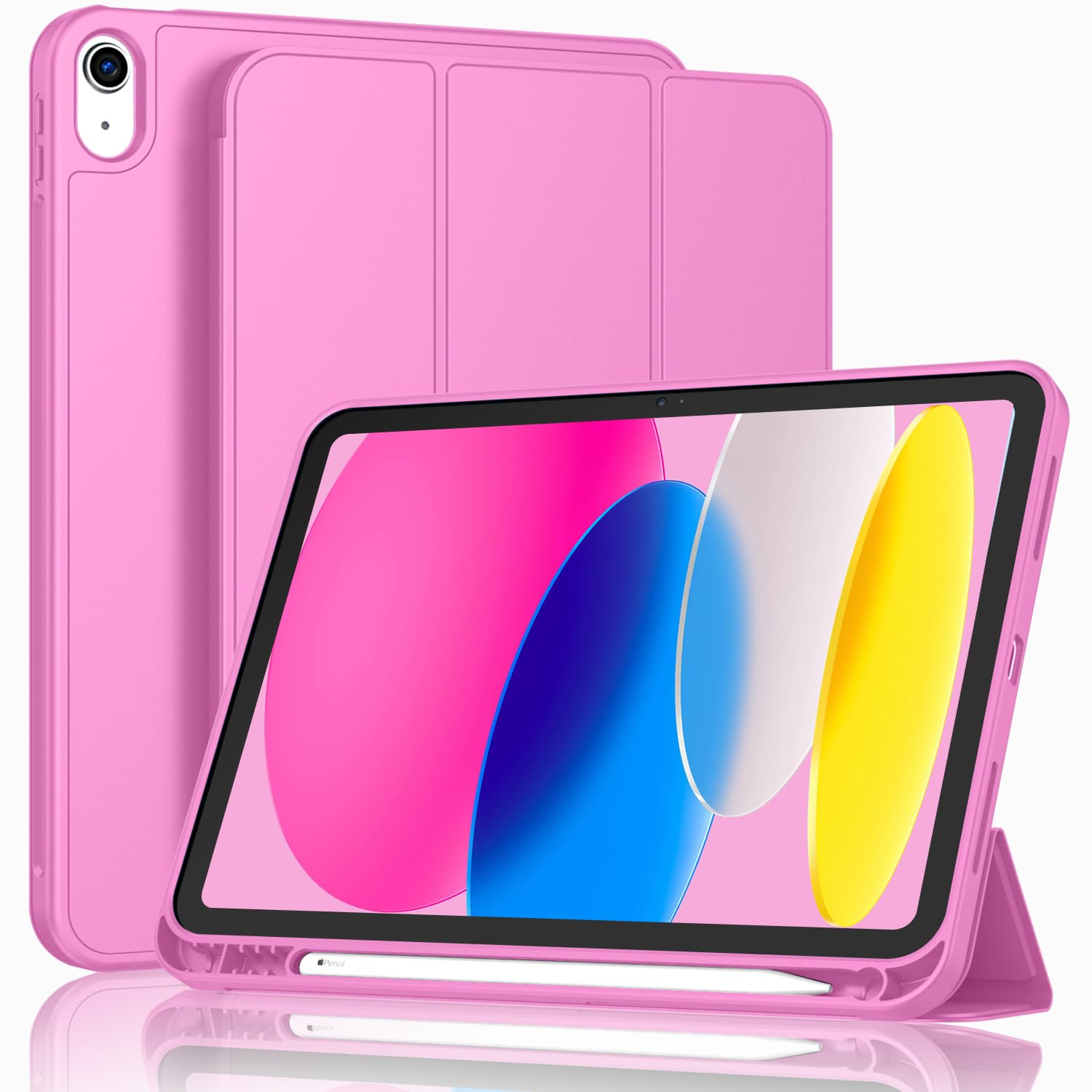 ToaPoia Case for iPad (A16) 11 Inch 2025/iPad 10th Generation 10.9 Inch 2022, Slim Trifold Stand Protective Cover with Pencil Holder and Soft TPU Back,Support Auto Sleep/Wake (Peach Red)