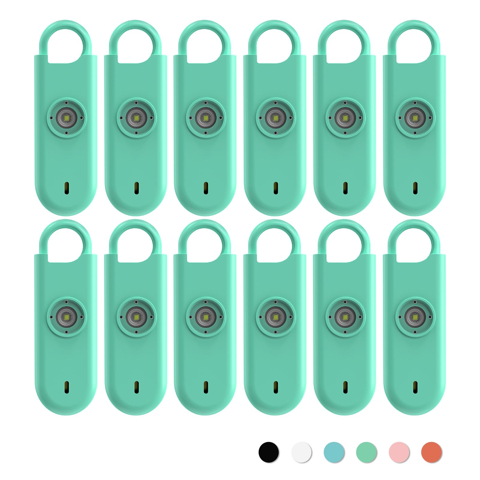 Fauxomor Lot de 12 porte-clés d'alarme de sécurité personnelle pour femme | Sirène super puissante avec avertissement de batterie faible et lumière stroboscopique, longue durée de vie