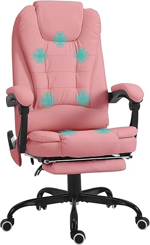Vinsetto Silla de oficina de masaje vibratorio de 7 puntos, silla de computadora de respaldo alto con soporte lumbar, reposapiés, respaldo
