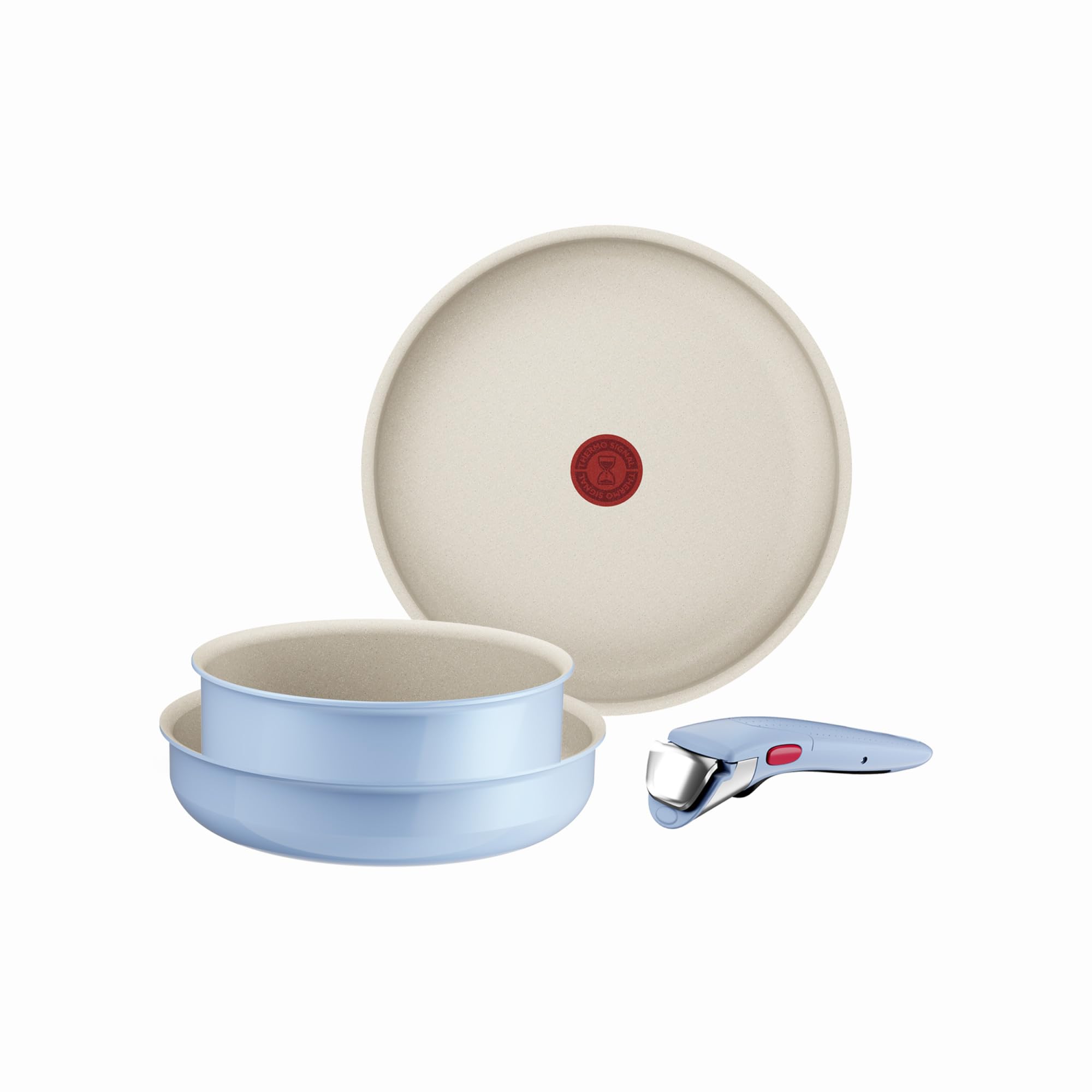 Tefal Ingenio Serenity, Batterie de cuisine 4pièces, Revêtement antiadhésif, Poignée amovible sécurisée, Design empilable, L827S404