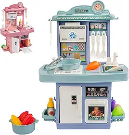 Cozinha Infantil De Brinquedo Completa Sai Água e Som Com Acessórios Faz de conta (AZUL)