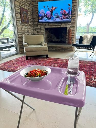 Miniatura 3 de Mesa plegable para TV (juego de 2), lavanda pastel, 17 x 22 x 26 pulgadas, bandejas glamping portátiles para interiores y exteriores con espacio