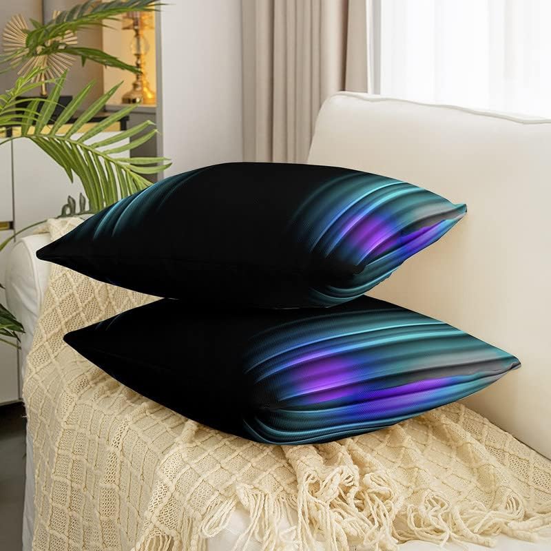 Miniatura 3 de jejeloiu Funda de almohada geométrica abstracta degradada, funda de cojín a rayas verde azulado, azul, morado, negro, para decoración del hogar,