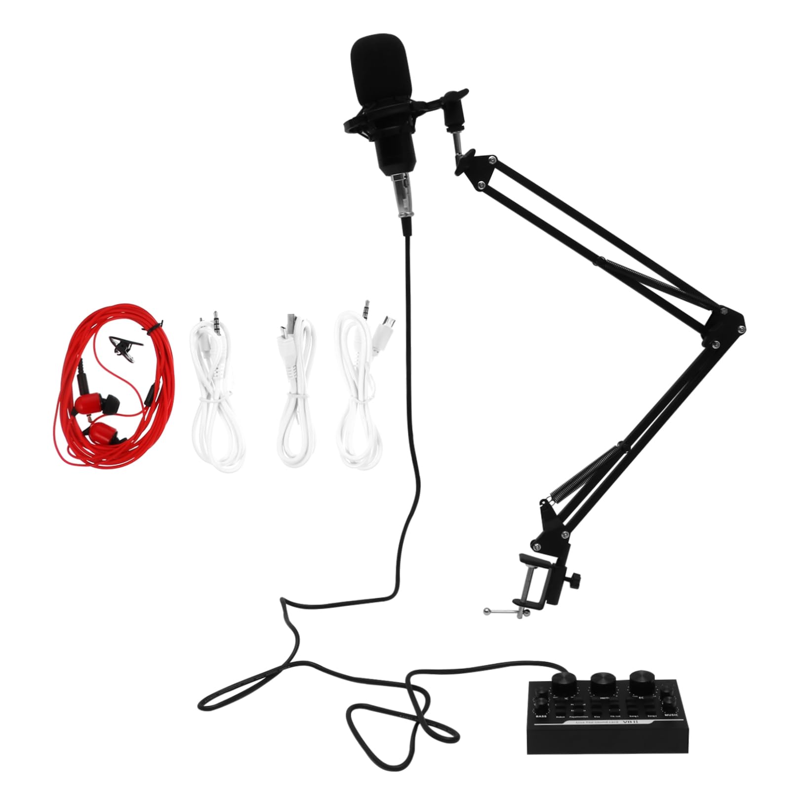 CIMAXIC Complete Microphone Sound Card Set 11 Pieces Condenser Microphone Kit for Karaoke Webcast Recording