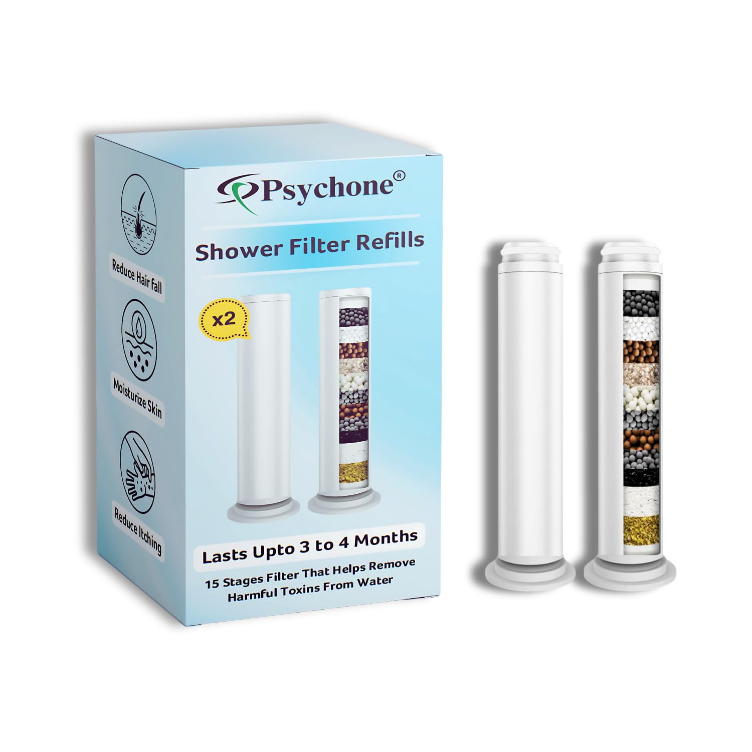 Shower Filter for Handheld Shower Head, 2 Pack 15 Stage Replacement Filters for Hard Water Remove Chlorine and Harmful Substances-Prevent Hair Loss & Moisturize Skin (FILTERS)