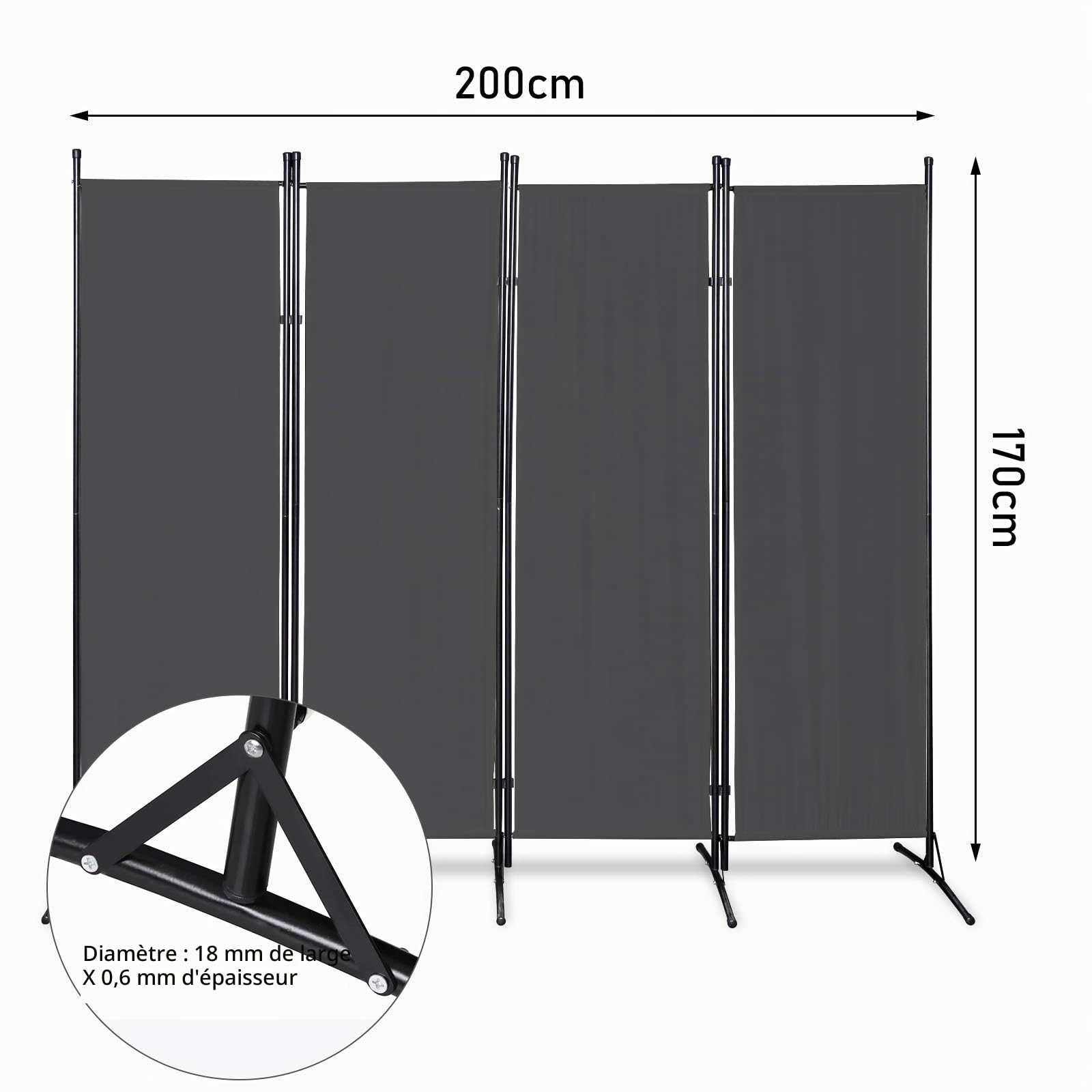 Sonnewelt Paravent d'Intérieur et d'Extérieur Pliable, Séparateur de Confidentialité, Cloison 4 Panneaux (200 x 170cm, Anthracite)