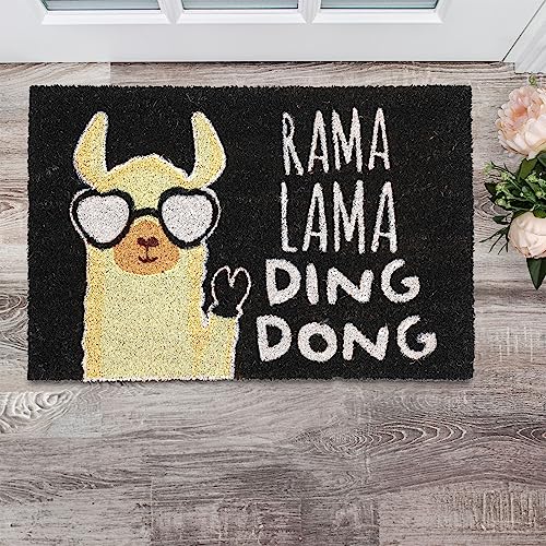 Relaxdays Fußmatte Lama, Kokos, Türvorleger mit Spruch, 60 x 40 cm, rutschfest, Fußabstreifer innen & außen, Mehrfarbig