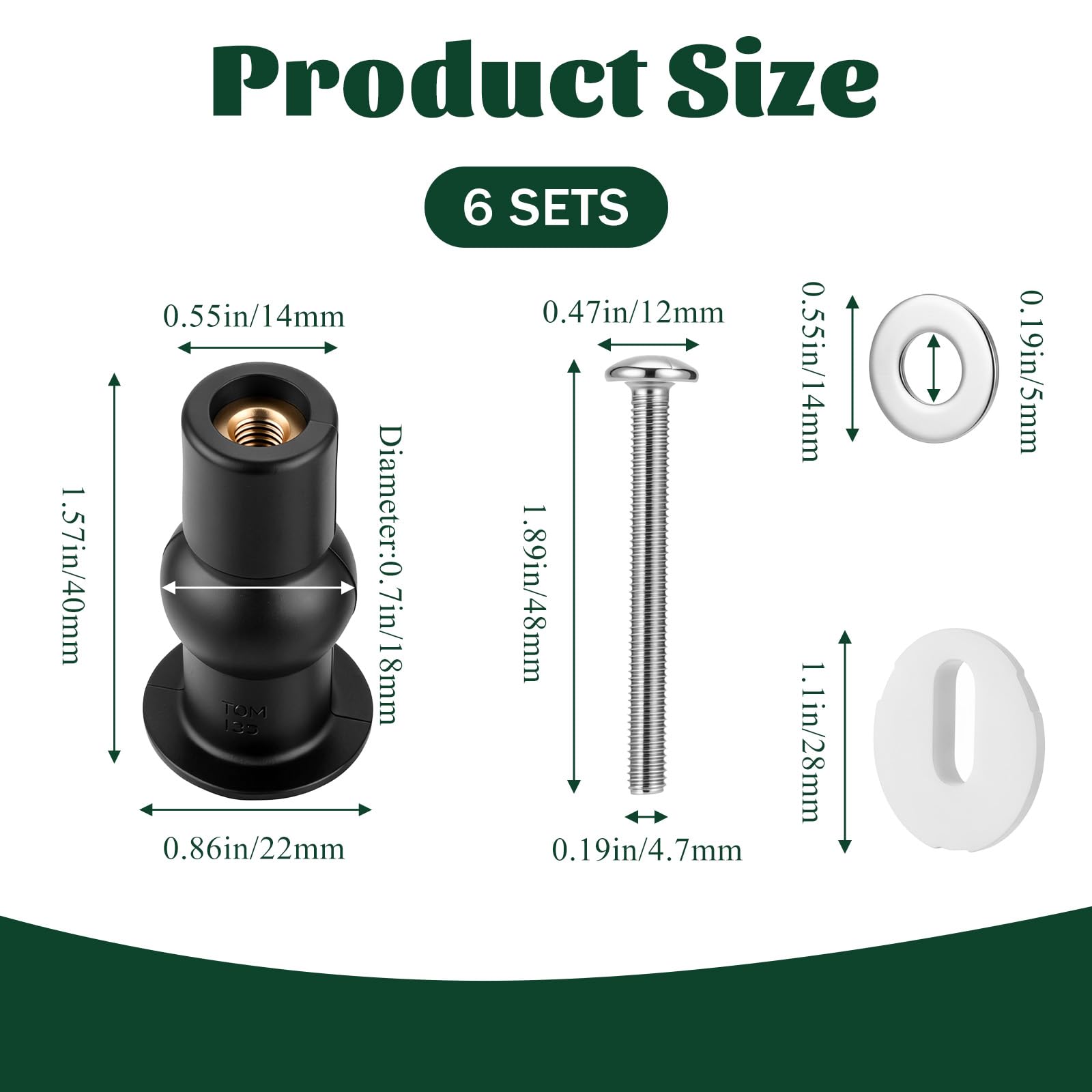 6 sztuk śrub do deski sedesowej, ze stali nierdzewnej, zestaw do mocowania deski sedesowej (14 mm), uniwersalne części zamienne, śruba, kołek, zawias do deski sedesowej