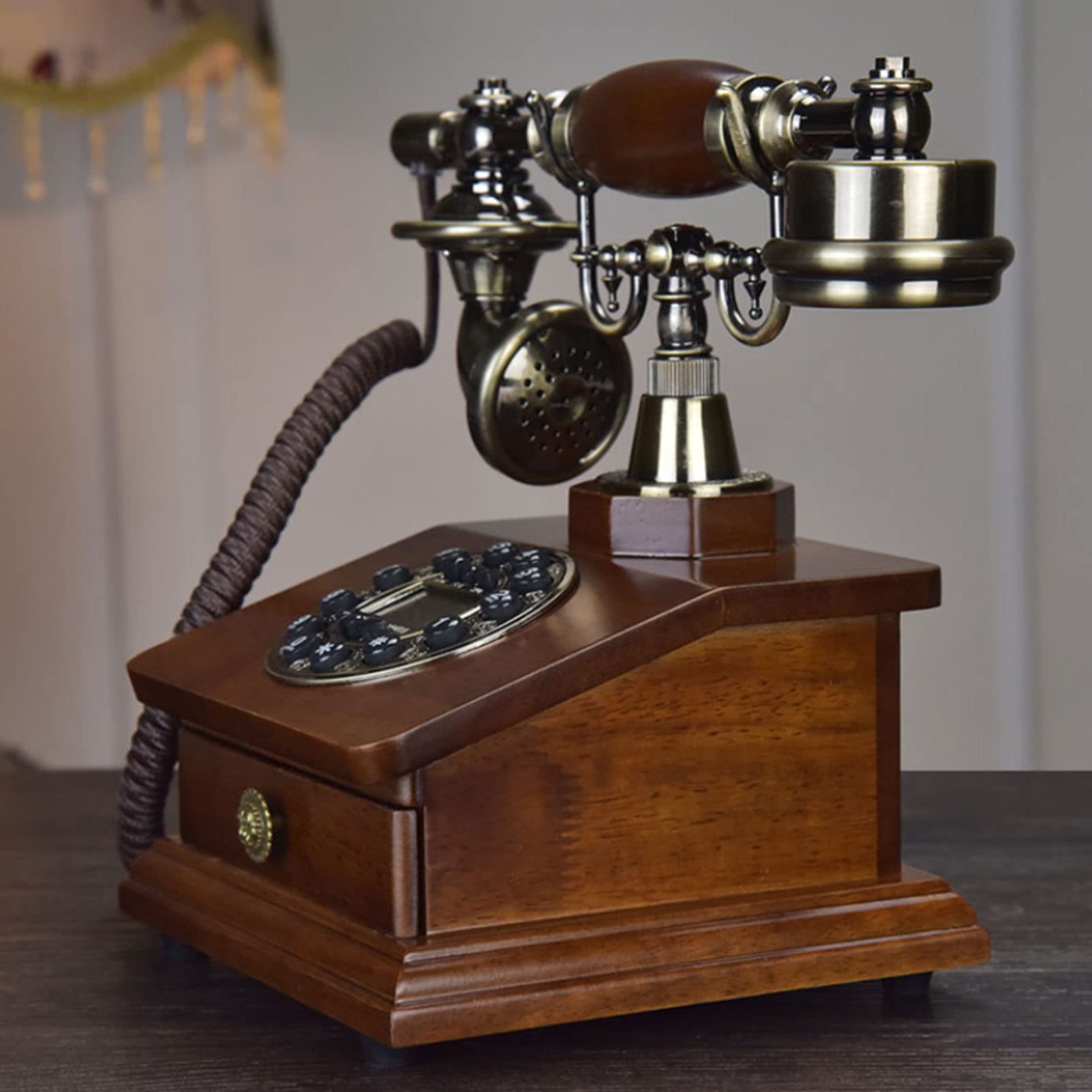 Telefon retro, telefony obrotowe na telefon stacjonarny vintage retro telefon stacjonarny przewodowy telefon stacjonarny wystrój biura domowego, brązowy, bez użycia rąk + podwójny dzwonek