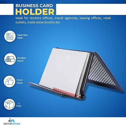 Miniatura 2 de 1InTheOffice Soporte para tarjetas de visita, soporte para tarjetas de visita, tarjetero para escritorio, malla, negro, 1 compartimento, paquete de 2