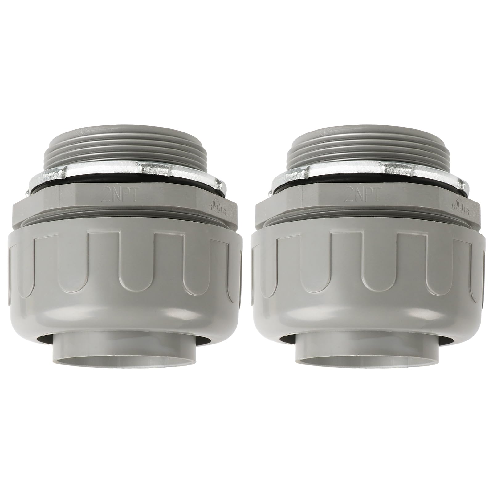 Conduit Connectors, 2 Inch, Straight, Grey, 2-Pack