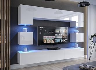 Modern Living Room Furniture Set Storage Tv unit entertainment media wall center (white)