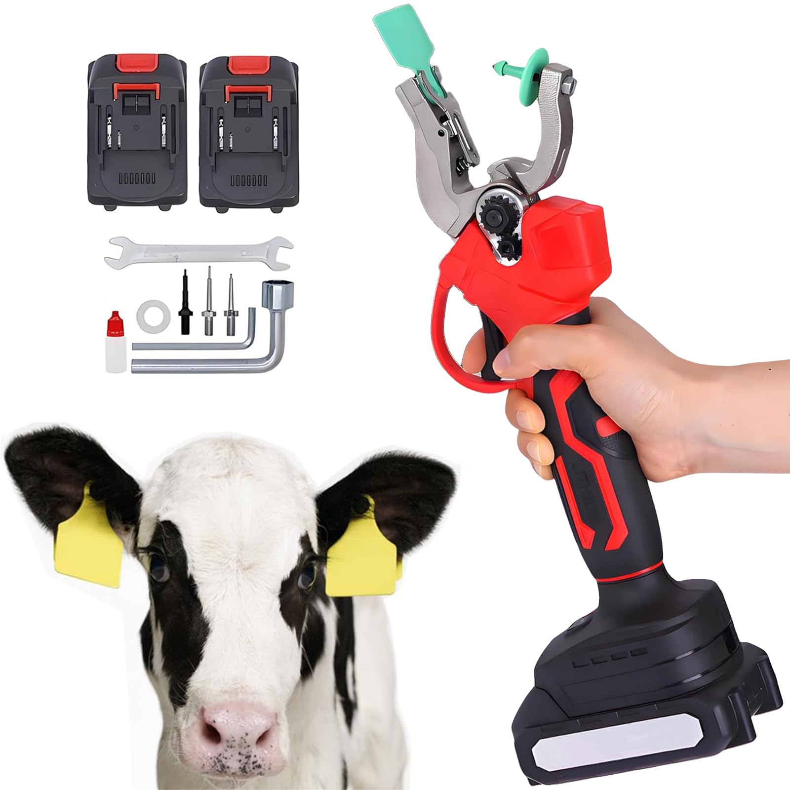 BITYCOW Electric Ear Tag Marker for Livestock, Cordless Portable Ear Tag Pliers with Auto Rebound Structure, Complete Kit for Farm Cows Pigs Sheep