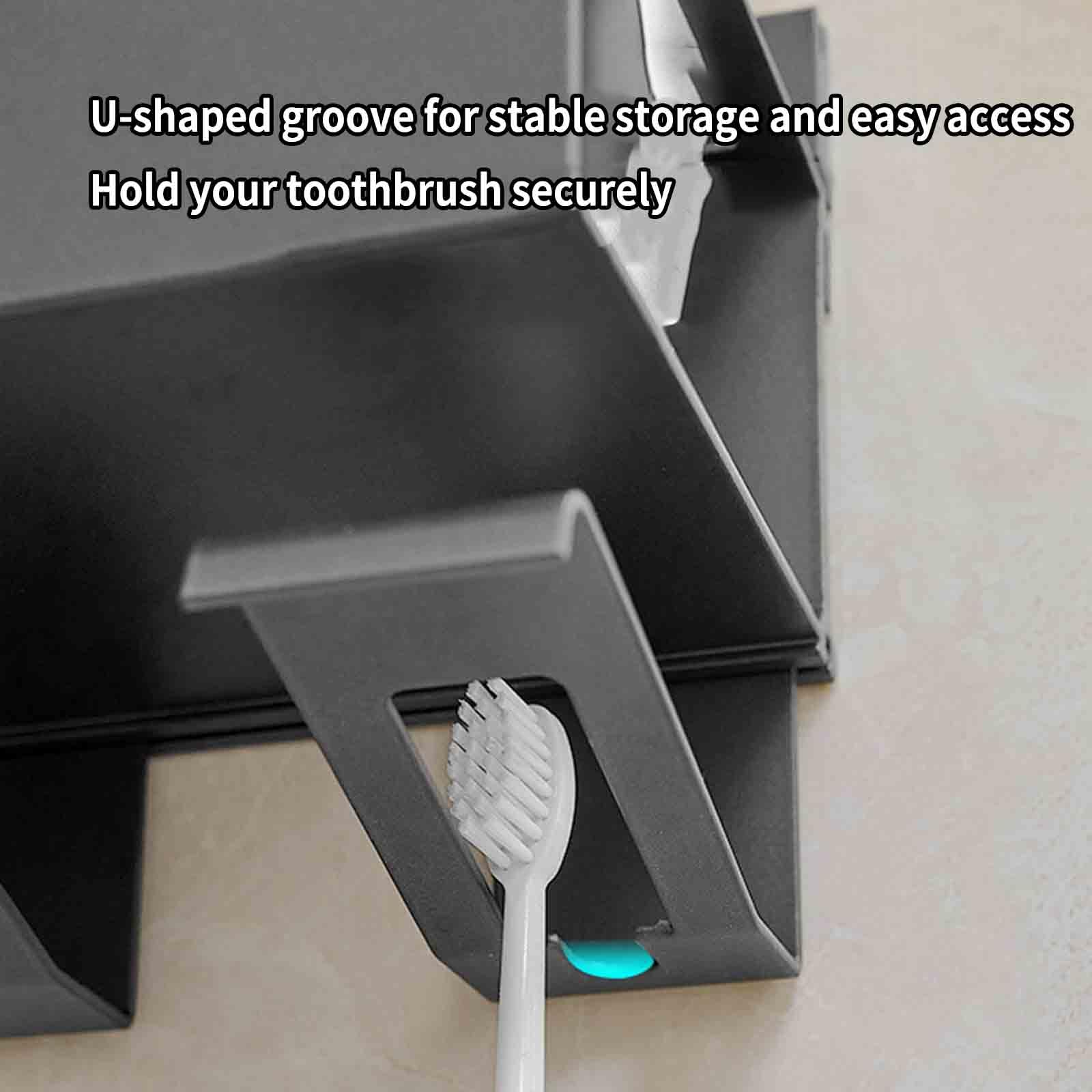 Dispensador Pasta Dientes Organizador Baño Porta Cepillo De Dientes Viaje Portacepillos De Dientes Pared Toothbrush Holder Adhesivo Aluminio Baño A Prueba De Agua (33.5x12x10cm,Grey)