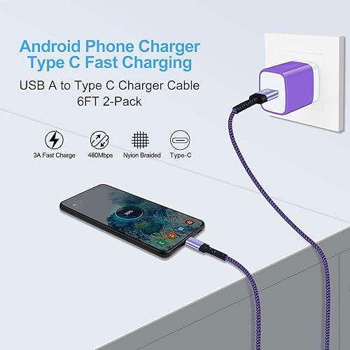 Miniatura 3 de Samsung - Cable de carga rápida tipo C, cable de alimentación de teléfono Android de 6 pies para Samsung Galaxy A23A15 5GA14 5GA54A53S24S23