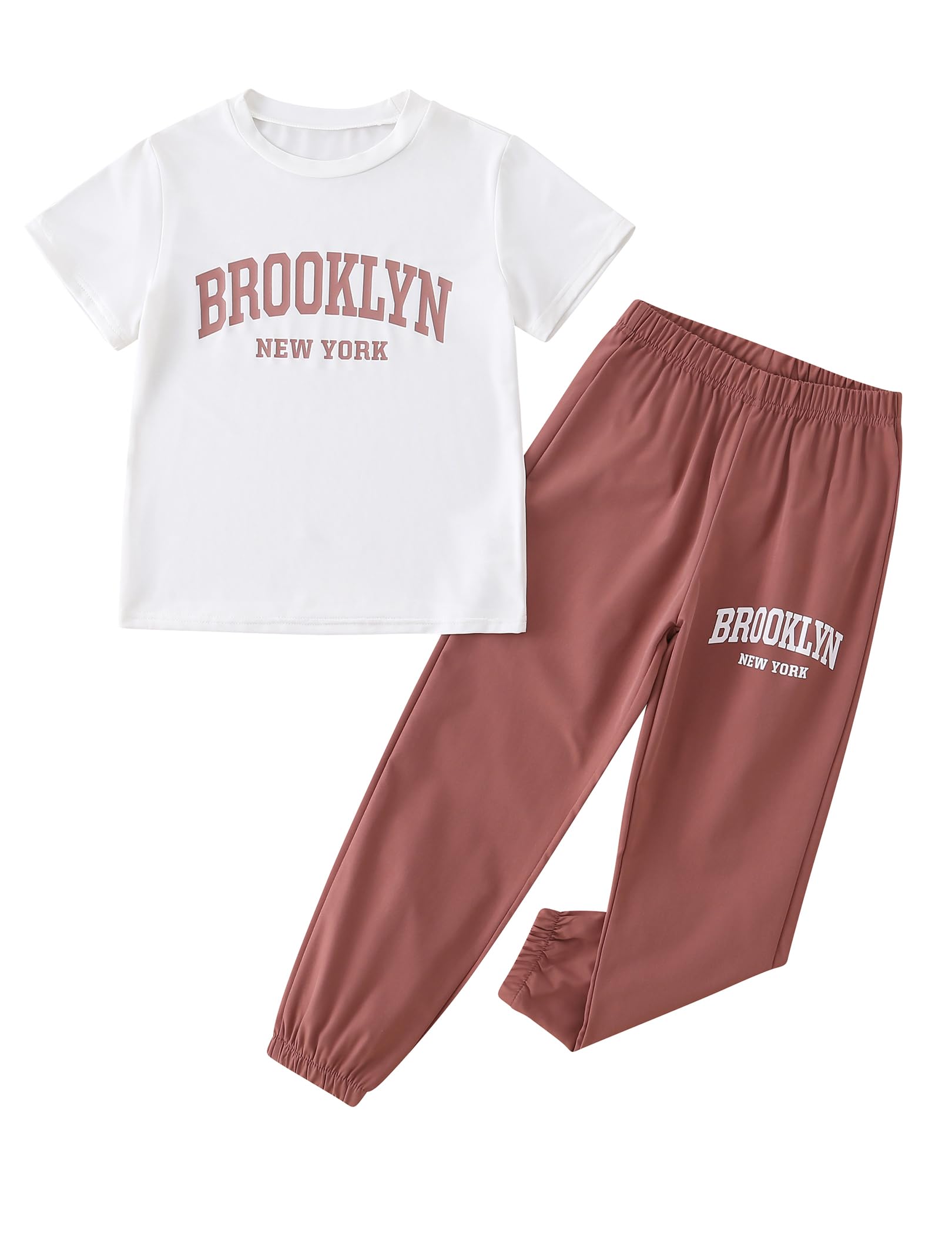 Girls 2 Piece Pants Sets Graphic Cute T-shirt and Jogger Pants Girls Outfits for Casual, Dance Brick Red/White 9-10 Years