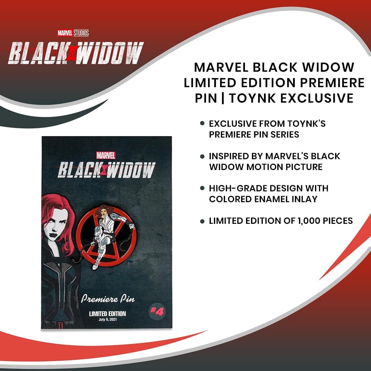 Exclusive Marvel Studios Black Widow Limited Edition Premiere Pin | Metal Brooch Badge Accessories For Backpack, Clothes, Hats | Official MCU Collectible, Superhero Comic Book Gifts