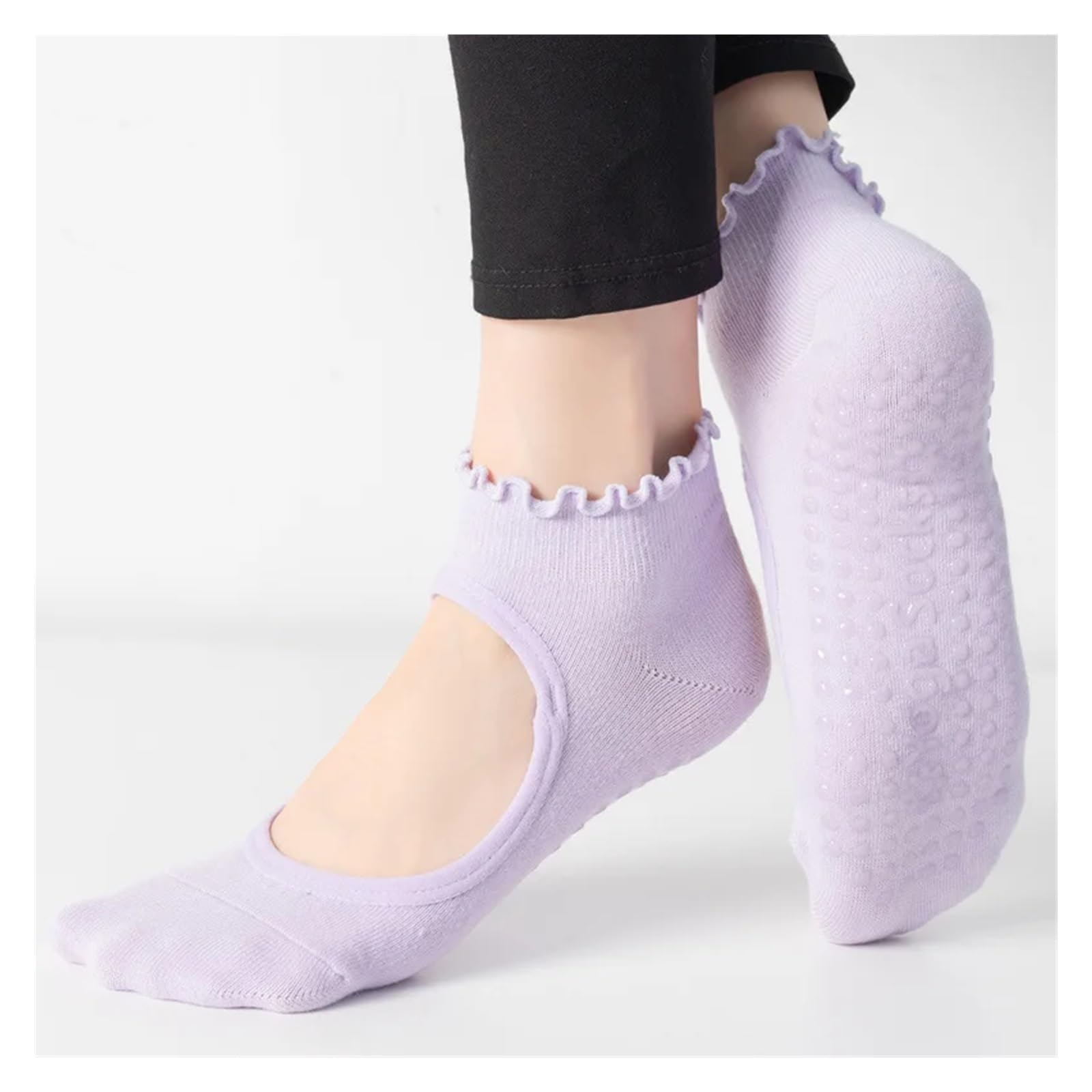 Calcetines de Yoga for Mujer, calcetín de Tobillo bajo con Agarre de Lechuga de algodón, Antideslizante, de Silicona, Deporte de Baile, Ballet, Pilates para Yoga Pilates Gimnasio(Black)