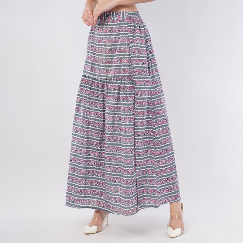 Rabhika Women’s Patterned Pure Cotton Slit Maxi Skirt, Comfortable Casual Wear Long Skirt for Women and Girls| 2XL Red 3