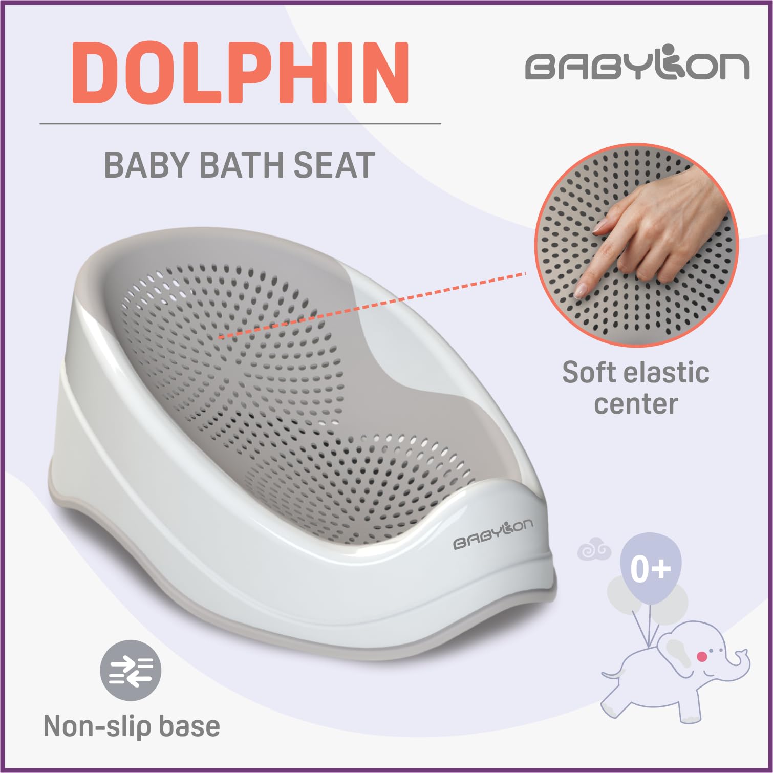 BABYLON DOLPHIN Supporto Vaschetta Bagnetto Neonato – Ergonomica con Sedile Antiscivolo da 0 a 6 Mesi, Ipoallergenica e Resistente alla Muffa – Riduttore Sdraietta Bagnetto Neonato – Grigio chiaro