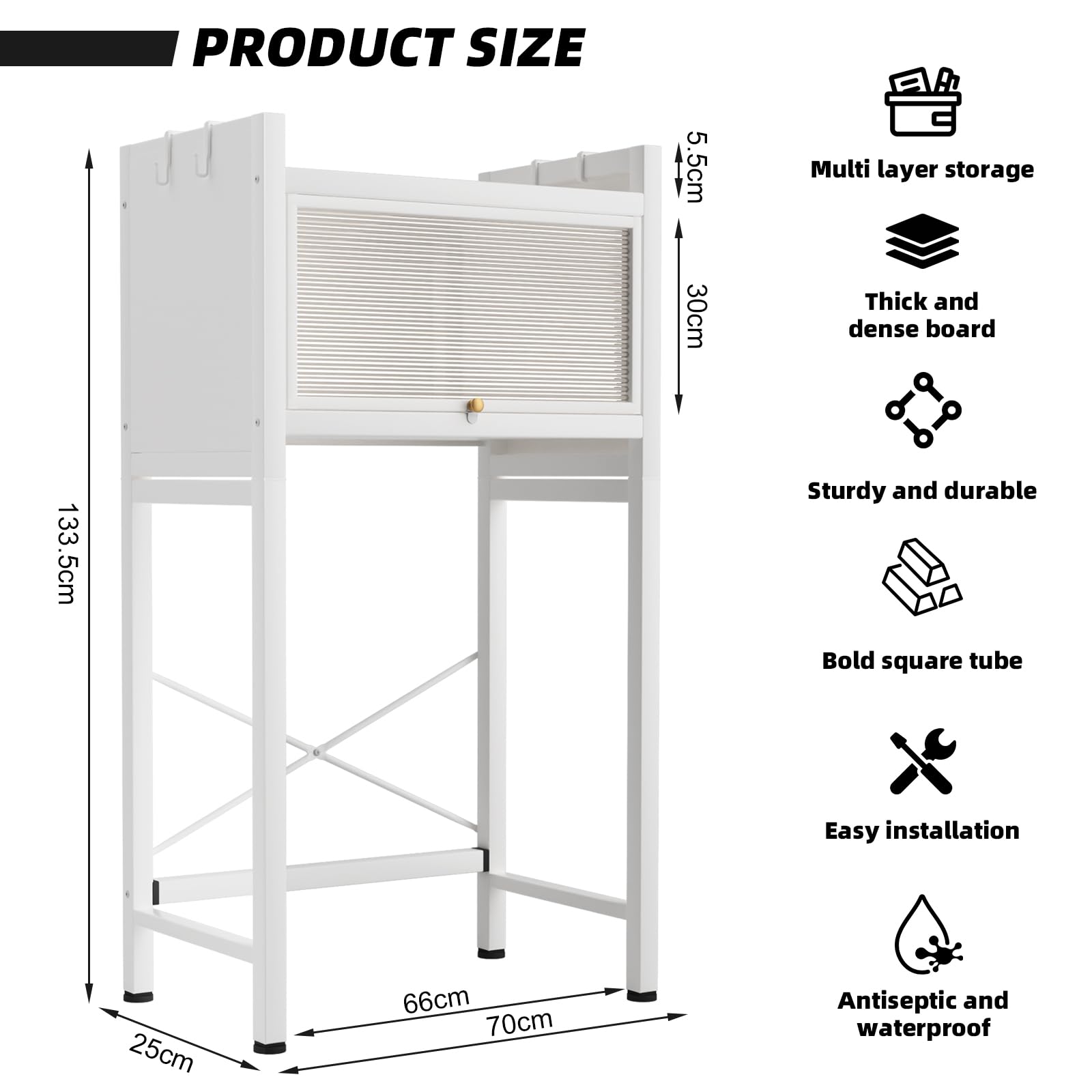 Scaffale sopra Lavatrice e WC a 2 Ripiani – Mobile Salvaspazio per Bagno e Lavanderia, er Lavatrice e Asciugatrice, Mobile da bagno, Bianco, 70 x25x133.5cm