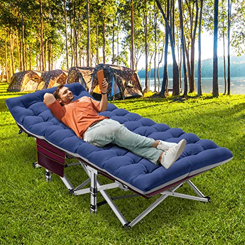 Image of ABORON Camping Cot for Adult 28 inch Extra Wide, Heavy-Duty 1200D Oxford Cot for Sleeping, Portable Folding Camp Bed with Mat & Carry Bag