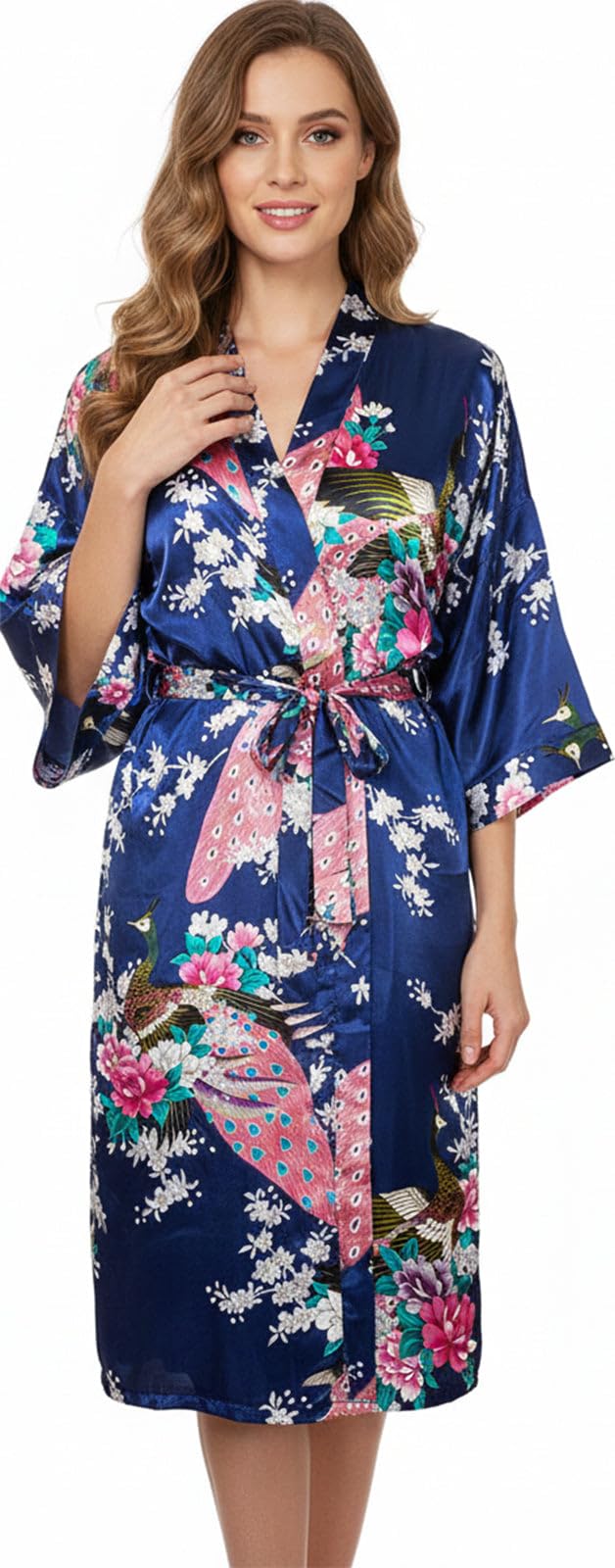 Trifolium Kimono Robe And Chemise Silky Peacock Satin Nightgown Bathrobe Wedding Negligee Nightdress — view 13