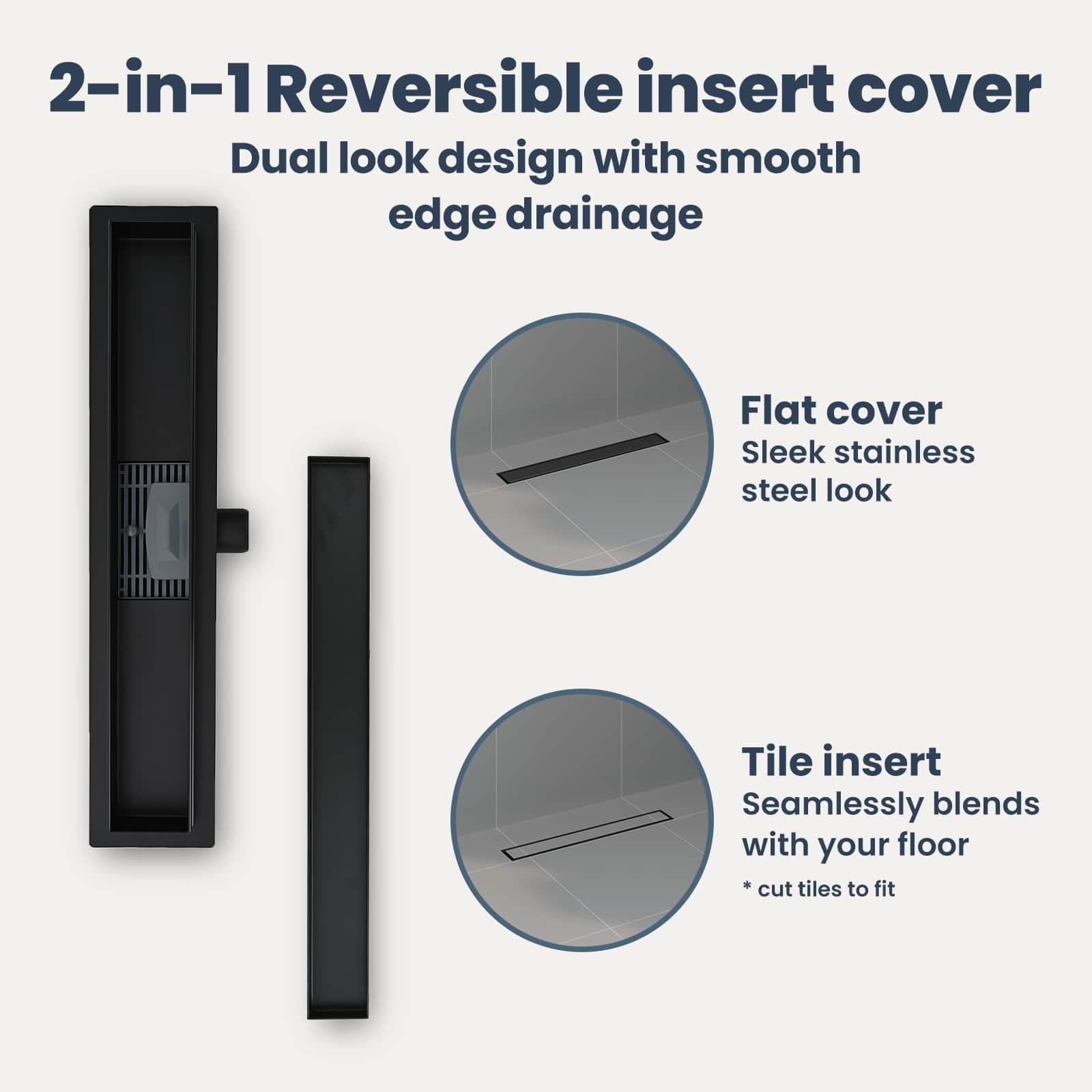 vidaXL Drenaggio Doccia 2 in 1 Nero 50 cm Acciaio Inox 304, Stile per Il Bagno, Scarico Doccia Moderno, Soluzione idraulica, Accessori per Il Controllo dell'Acqua