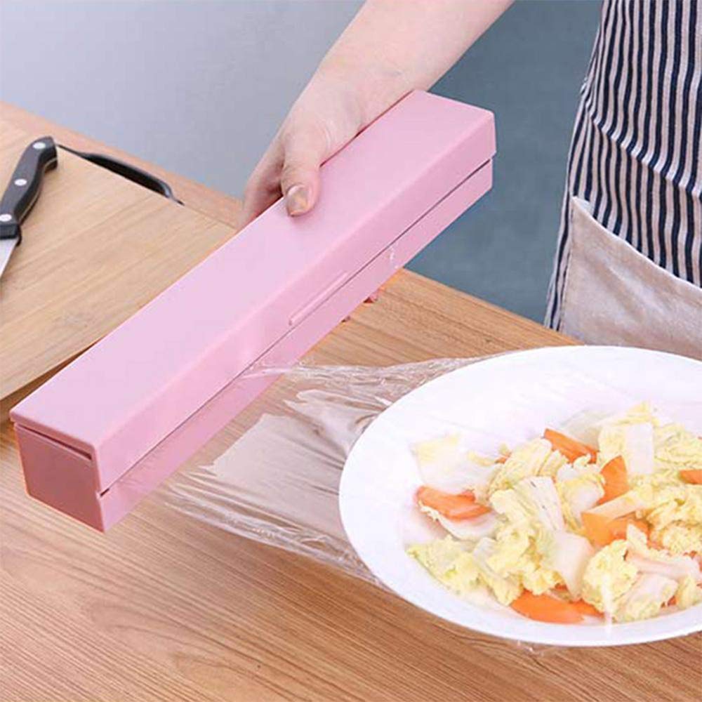 Distributeur de Film Étirable, Dérouleur Coupe-Film Papier, 5 x 5 x 32 cm Plastique PP Dérouleur Coupe-Film Papier pour Film Alimentaire, Feuille d'Étain, Cuisine à Domicile, Restaurant (Rose)