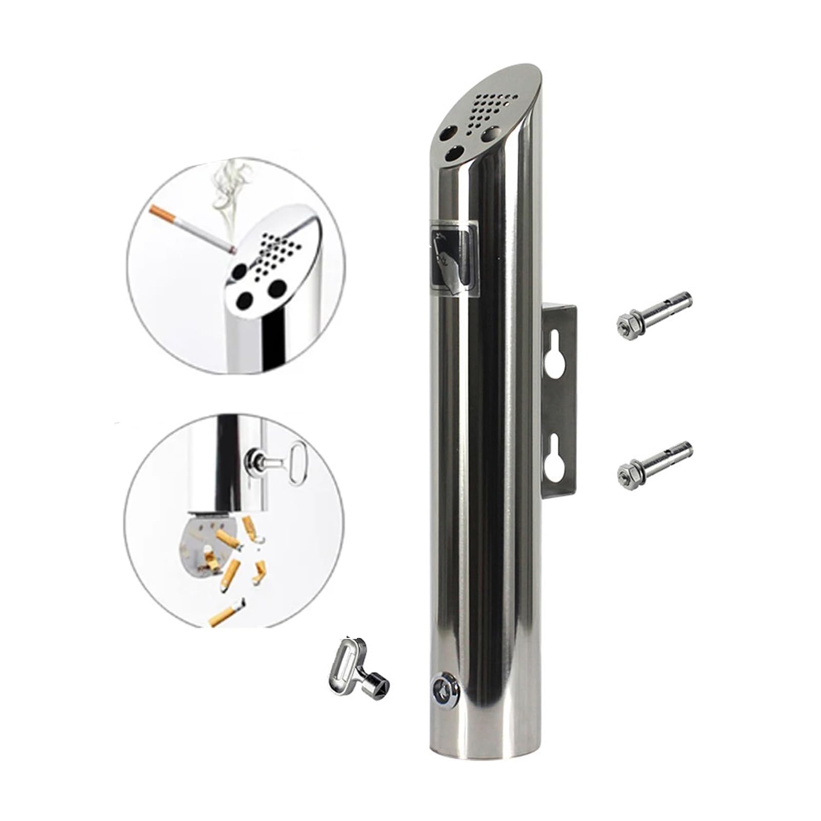 Vnvfjklo Silver Wall-Mounted Ashtray, Wall Mounted Ashtray Outdoor Cigarette Bin, Space Saving Ash Tray Butt Container Suitable(46X7.5cm)