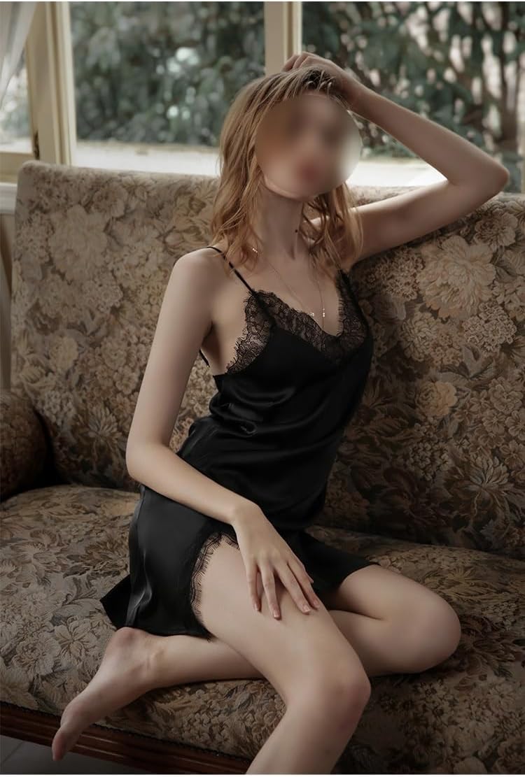 Women's Sexy V-neck Pajamas Backless Sleep Lounge Silk Nightgown Spaghetti Strap Sleepshirts