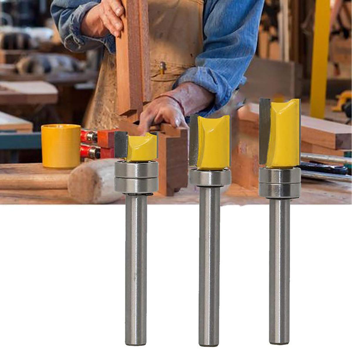 3 Pz 6mm Dritto Flute Filo Trim Modello Router Bit Cutter Top Cuscinetto Strumenti per la Lavorazione Del Legno Lama