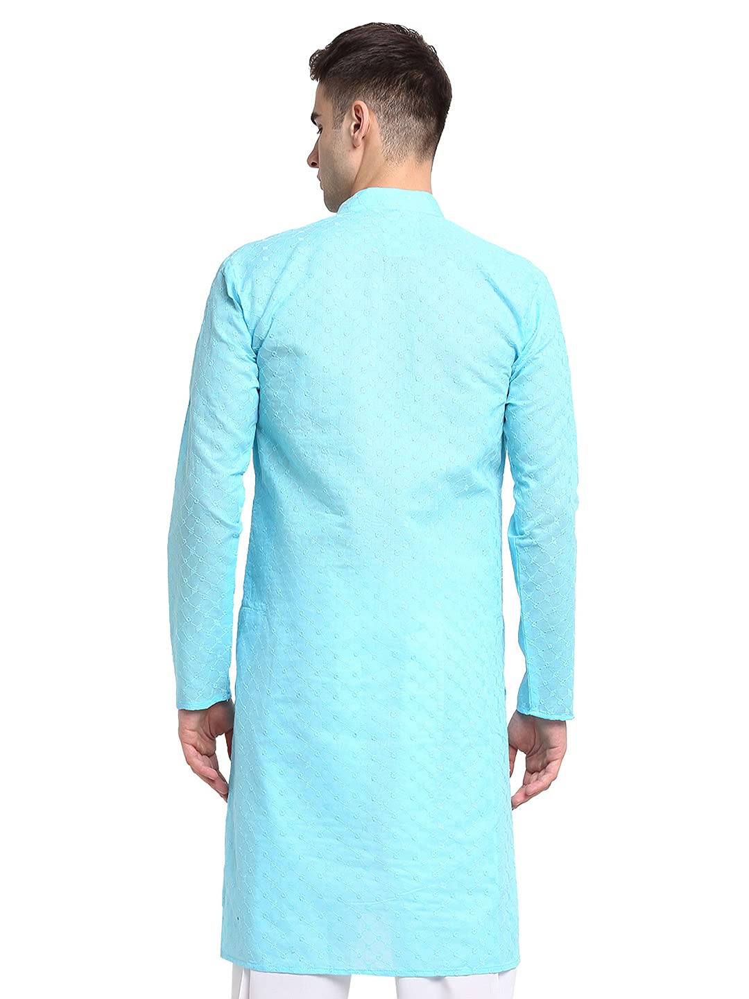 Jompers Men Sky Blue & White Self Design Kurta (Sky, S)