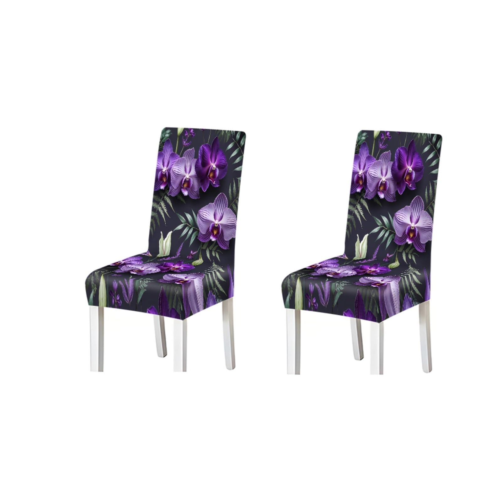 KXUAUV Dark Purple Orchid Tropical Floral Print Stretch Dining Chair Covers, For Home Kitchen Dining Room Party, 2/4/6 PCS Seat Protectors for Restaurant Hotel Party(2PCS Chair cover)