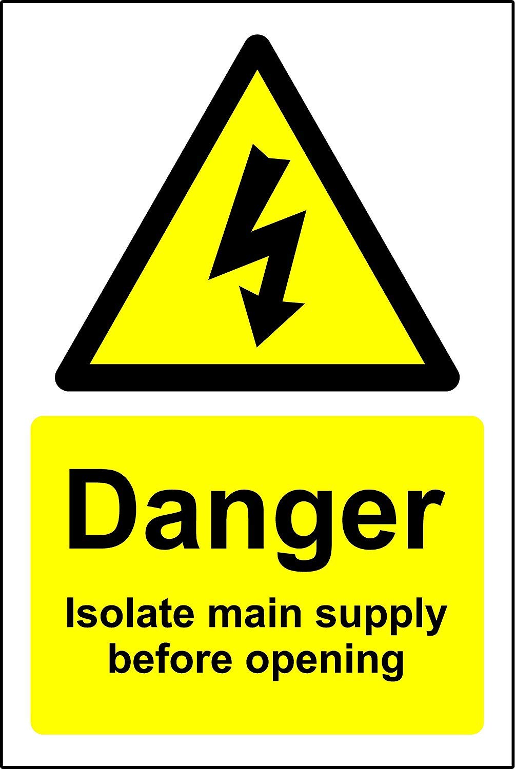 Warning signs Danger isolate main supply before opening Safety sign - 1.2mm Rigid plastic 150mm x 100mm