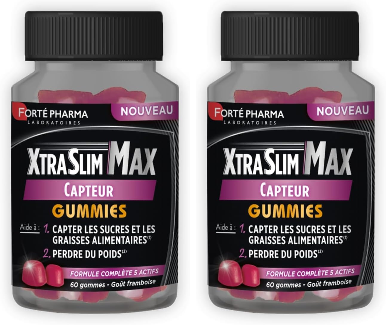 Forté Pharma - XtraSlim Max Gummies Capteur de Graisses - Gummies minceur perte de poids, Capteur de graisses - Chrome, Zinc, Kola - 60 gommes sans sucres, 4/jour (Lot de 2)