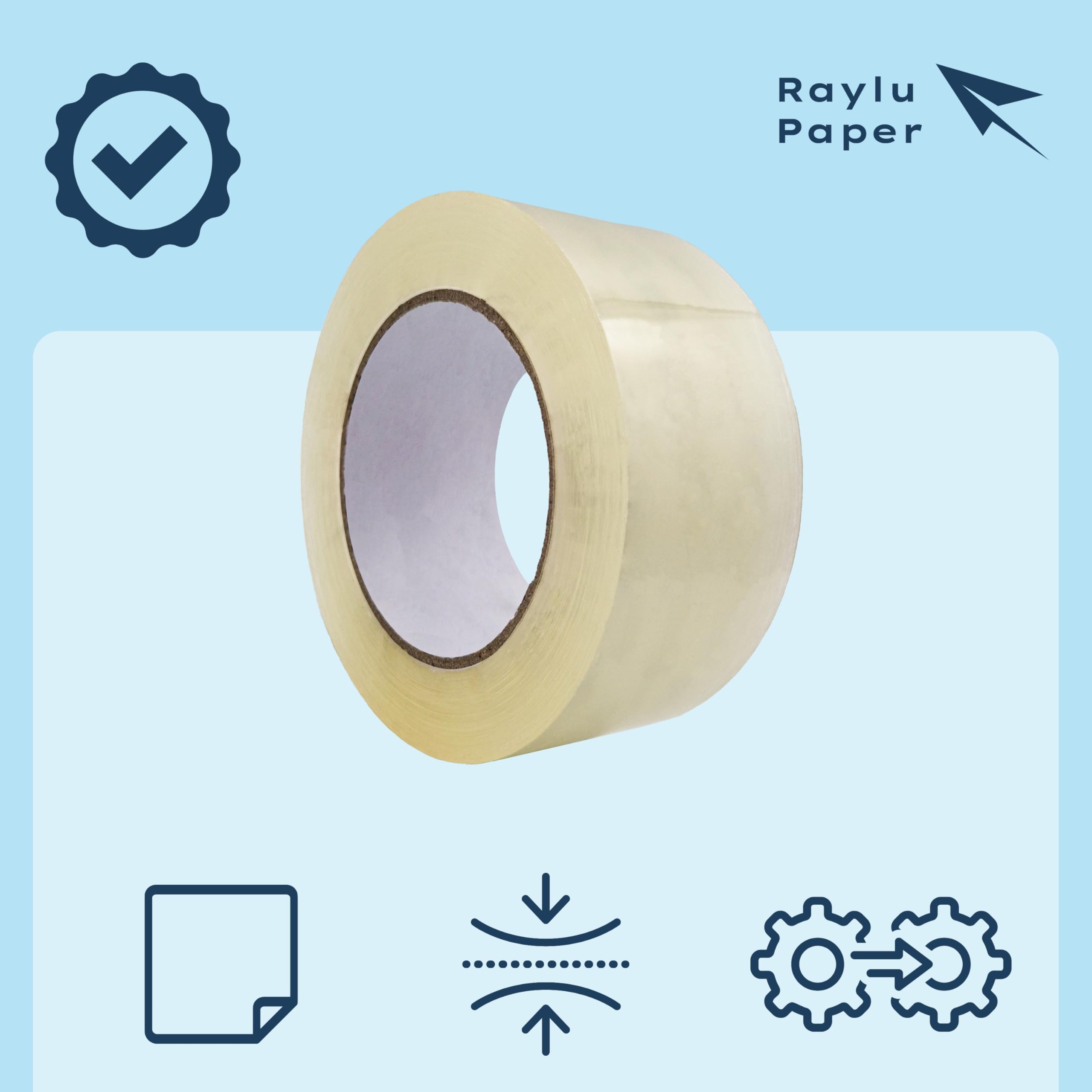 RAYLU PAPER – Cinta de Embalaje para Sellar Cajas de Cartón y Paquete, Cinta adhesiva resistente de 45 micras, Rollos de Precinto de 50 mm x 132m (36 unidades, Transparente)