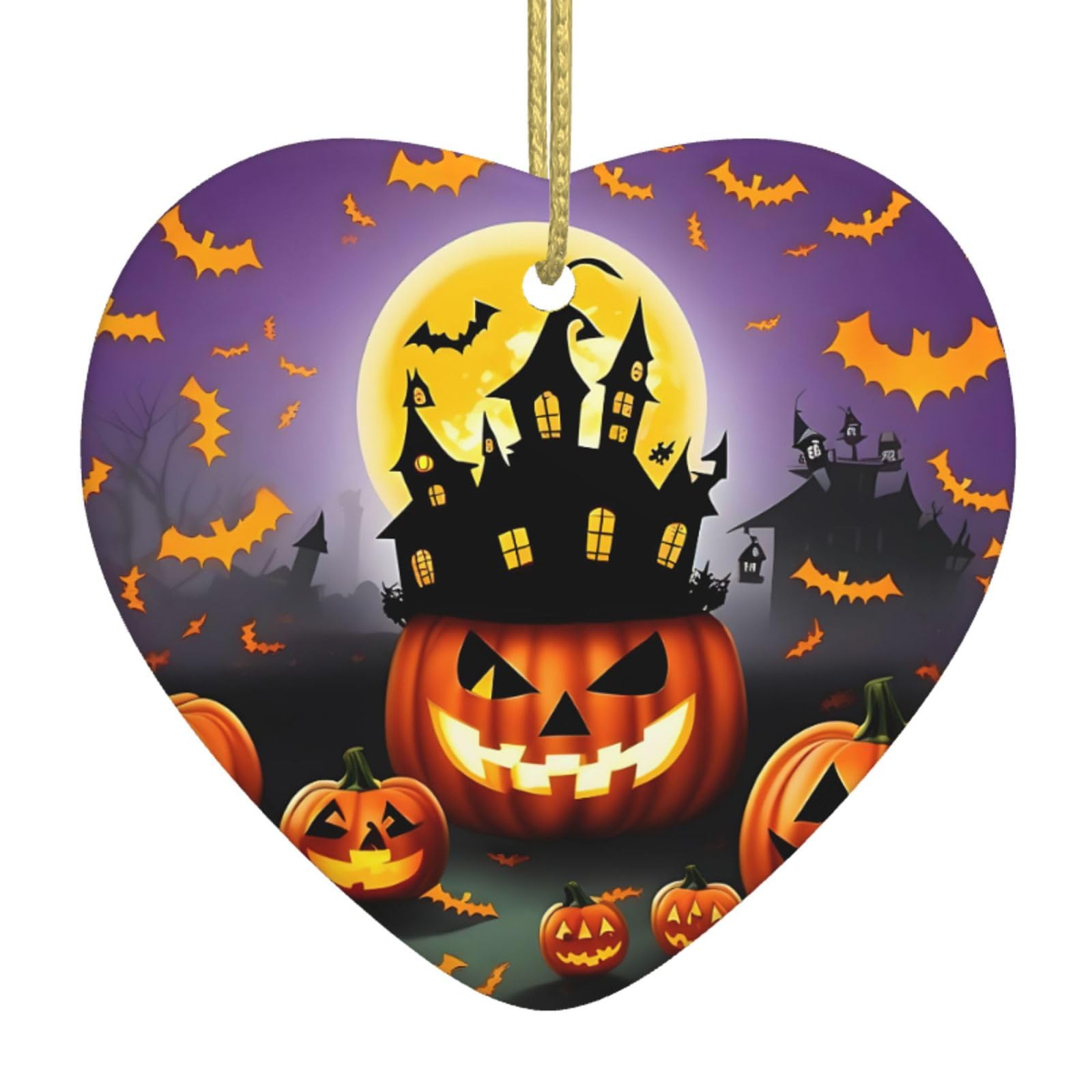 Nbtghga White Happy-Halloween-Day-Trick-Or-Treat Print Christmas Ornaments, Ceramic Hanging Ornament, Xmas Tree Decoration, Holiday Home Decor