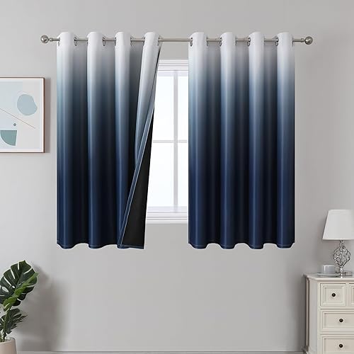 Miniatura 34 de Estelar Textiler Cortinas Opacas con Degradado para Sala de Estar de 84 Pulgadas de Largo, Cortinas de Ojales Ombré con Aislamiento Térmico de Gris