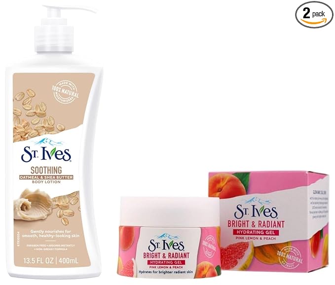 St. Ives Soothing Body Lotion (400ml) and Bright & Radiant Hydrating Gel (45g), 100% Natural Extracts, Skin Care Combo Pack for Gifting Women, Skin Brightening Face Gel & Body Lotion (Set of 2) at Rs. 599