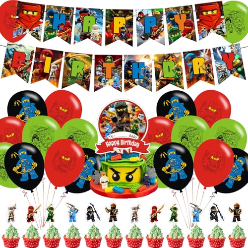 Party Decorations Ninja Birthday Party Supplies Includes Banner- Cake Topper - Cupcake Toppers - Balloons