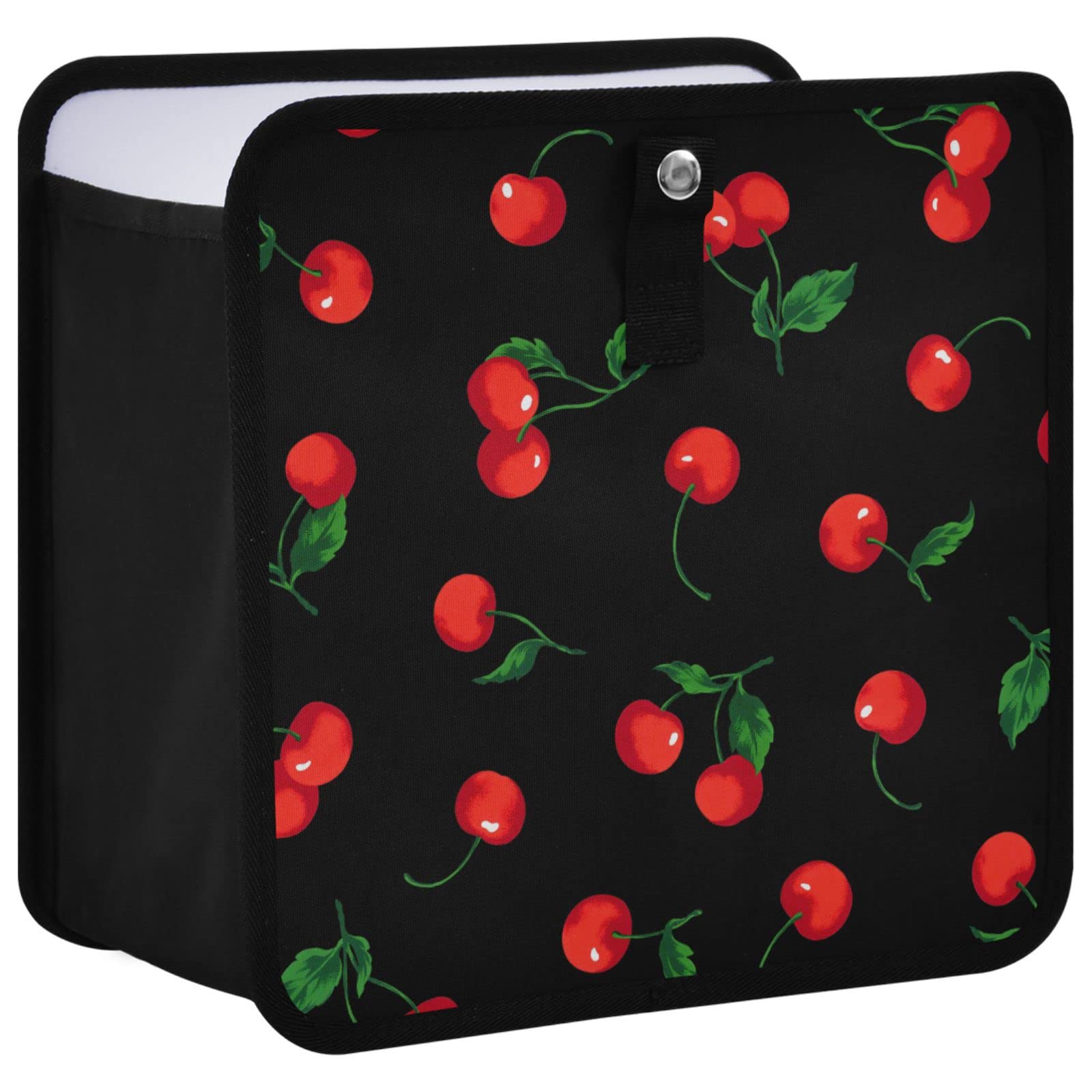 Oarencol Cherry Black Car Trash Can, Foldable Hanging Car Trash Bag, Watercolor Fruit Leaves Small Waterproof Car Accessories Garbage Bin