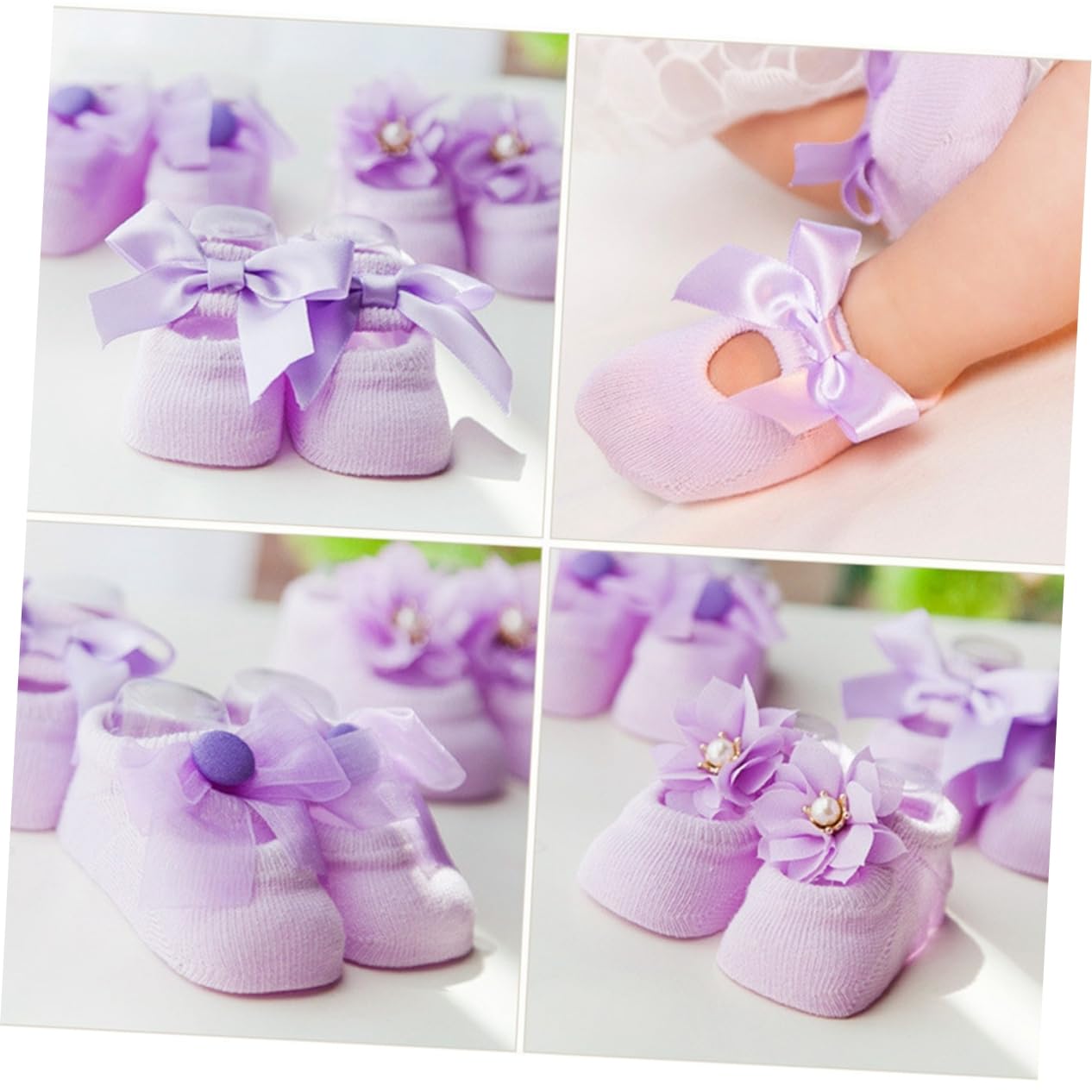 Holibanna 1 Pair Anti-slip Flower Bow Tie Floor Socks Cotton Frilly Socks for Baby Toddler Newborn Size s (9cm) Random Style